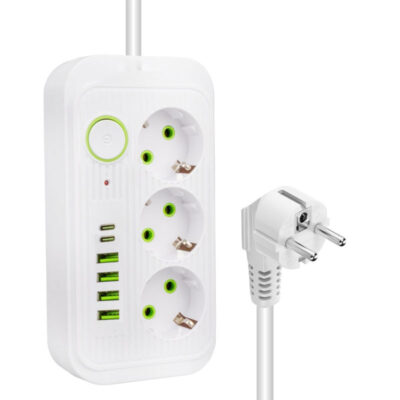 Πολύμπριζο 3 Θέσεων, 4USB και 2Type-C με διακόπτη - Power Socket