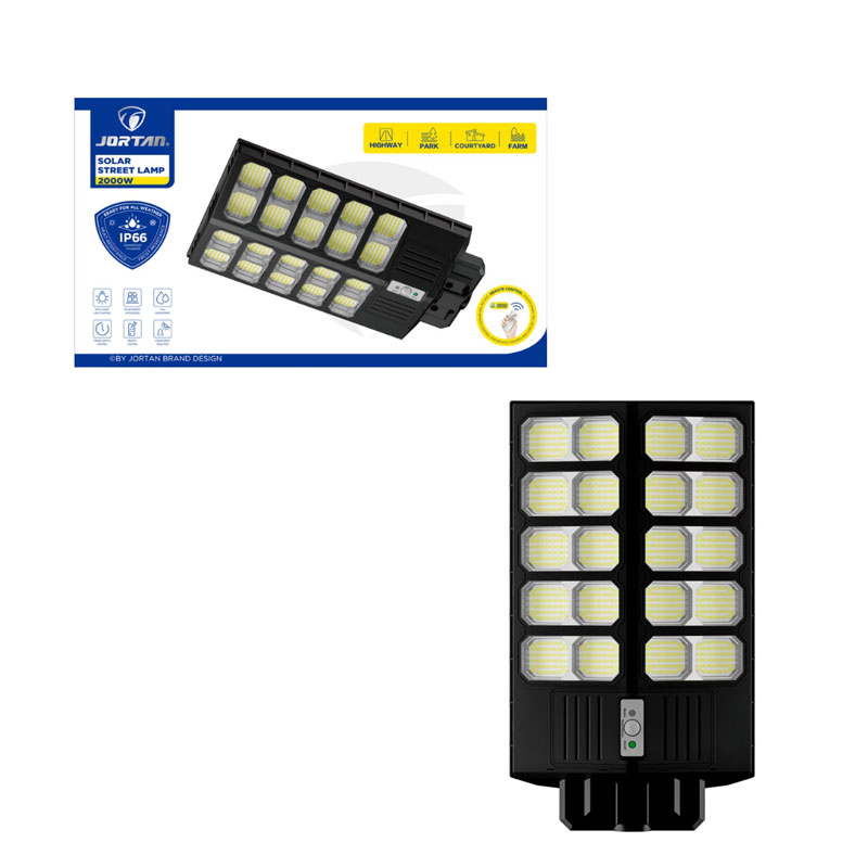 Jortan Led Αδιάβροχο Ηλιακό Φωτιστικό Δρόμου 2000W με Ανιχνευτή Κίνησης Και Τηλεχειριστήριο IP66 - Solar Street Lamp