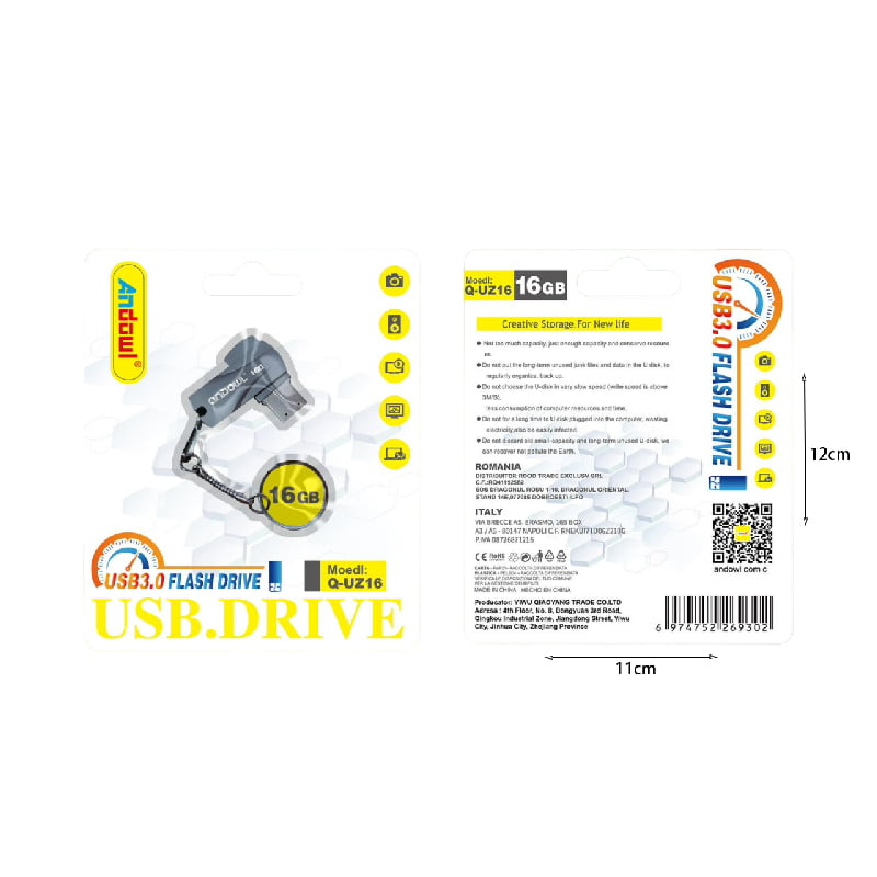 Andowl Στικάκι USB 3.0 Flash Drive 16GB Q-UZ16 - Flash Drive