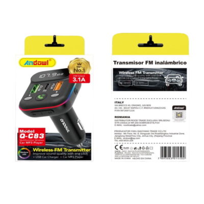 Andowl Πομπός αυτοκινήτου φορτιστής FM Transmitter Q-C83 – Car FM Wireless Transmitter