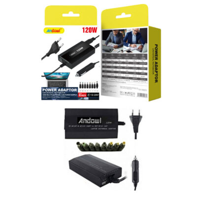 Andowl Universal Φορτιστής Laptop 120W 24V με Αποσπώμενο Καλώδιο Τροφοδοσίας και με σετ βυσμάτων Q-A23 - Power Adaptor