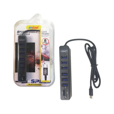 Andowl USB 3.0 Hub 8 Θυρών με σύνδεση USB-C Q-HU300B - Card Reader