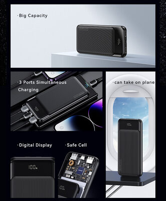 USAMS power bank US-CD198, 3x θύρες εξόδου, 10000mAh, 10W, μαύρο