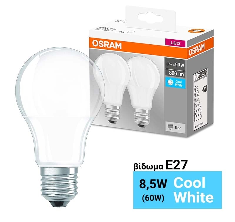2 Λάμπες OSRAM 8.5W E27 LED COOL