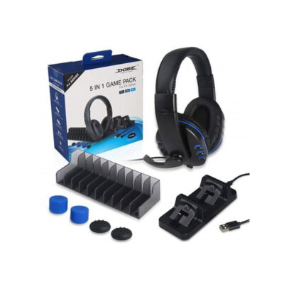 DOBE Σετ 5in1 PS4 με ακουστικά, βάση φόρτισης τηλεχειριστηρίων - 5in1 Game Pack for P-4 Series