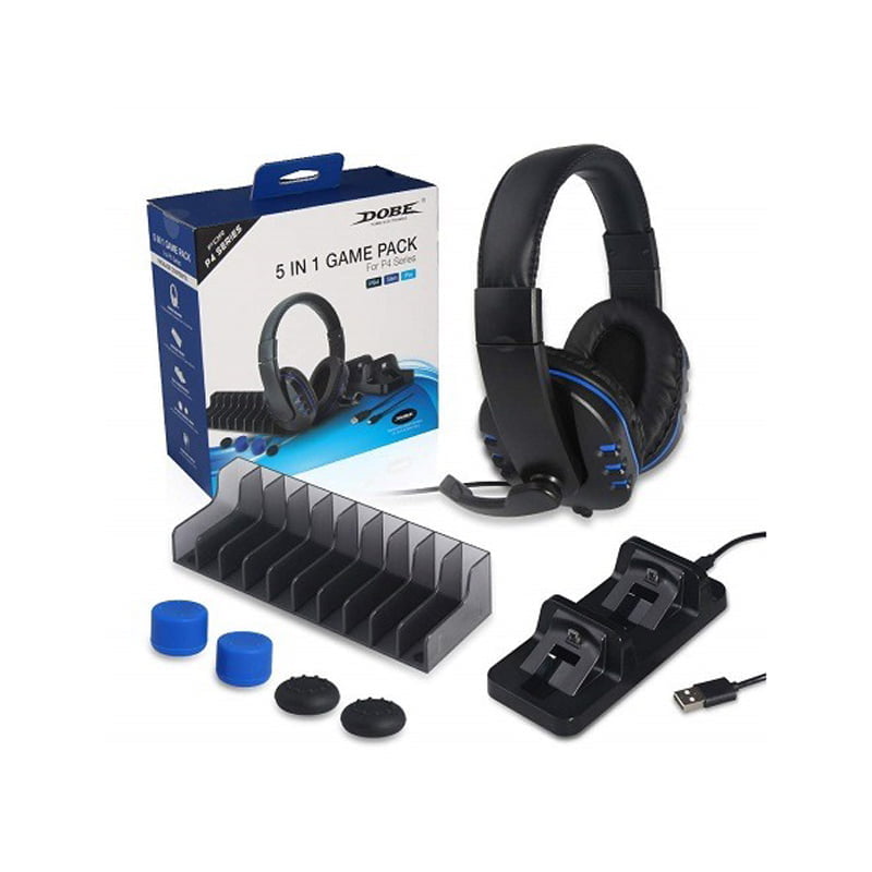 DOBE Σετ 5in1 PS4 με ακουστικά, βάση φόρτισης τηλεχειριστηρίων - 5in1 Game Pack for P-4 Series