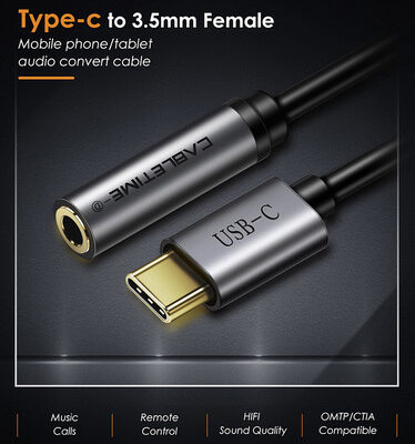 CABLETIME αντάπτορας USB-C σε 3.5mm CT-CMAUD, DAC chipset, γκρι