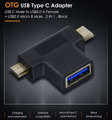 CABLETIME αντάπτορας USB σε USB-C & micro USB CT-3IN1-AB, 5Gbps, μαύρος