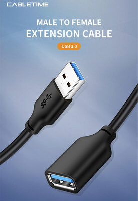 CABLETIME καλώδιο προέκτασης USB CT-AMAFN, 5Gbps, 1m, μαύρο