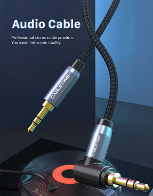 CABLETIME καλώδιο ήχου 3.5mm CT-P11RGN, γωνιακό, AUX, 1.8m, μαύρο