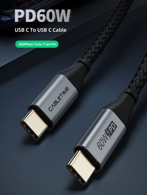 CABLETIME καλώδιο USB-C σε USB-C CT-CMCM, 60W, 480Mbps, 2m, μαύρο