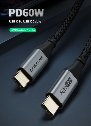 CABLETIME καλώδιο USB-C σε USB-C CT-CMCM, 60W, 480Mbps, 2m, μαύρο