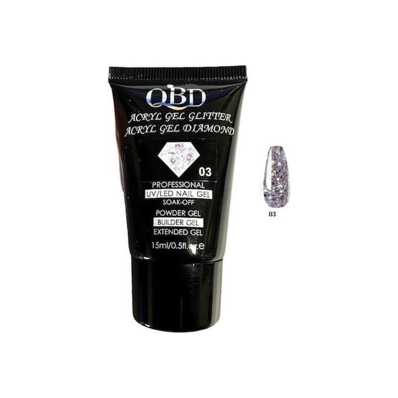 QBD Ακρυλικό τζελ χτισίματος νυχιών #03 - Diamond Acrylic gel glitter UV/LED Nail gel