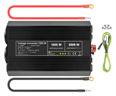 GOOBAY inverter αυτοκινήτου 58884, 12V σε 230V, 1500W, USB 2.1A