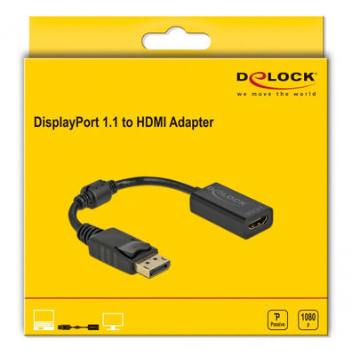 DELOCK αντάπτορας DisplayPort σε HDMI 61011, 1080p/60Hz, Passive, μαύρος