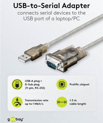 GOOBAY καλώδιο USB σε RS-232 68875, 1 Mbit/s, 1.5m, διάφανο
