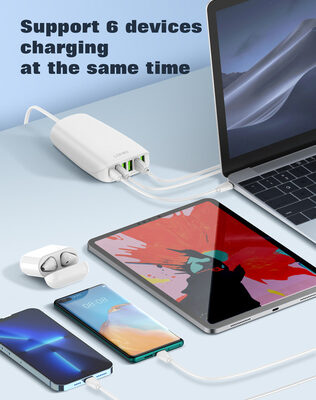 LDNIO σταθμός φόρτισης A6573C, USB-C/5x USB, 65W, PD/QC, λευκός