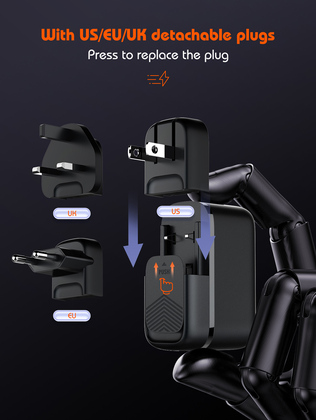 LDNIO φορτιστής τοίχου Q366 με καλώδιο, USB/2x USB-C, 65W, GaN, μαύρος