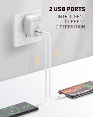 LDNIO φορτιστής τοίχου A201 με καλώδιο USB-C, 2x USB, 12W, λευκός