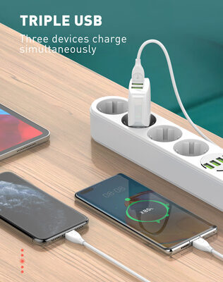 LDNIO φορτιστής τοίχου A3312 με καλώδιο USB-C, 3x USB, 17W, λευκός