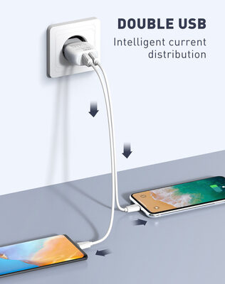 LDNIO φορτιστής τοίχου A2218 με καλώδιο USB-C, 2x USB, 12W, λευκός