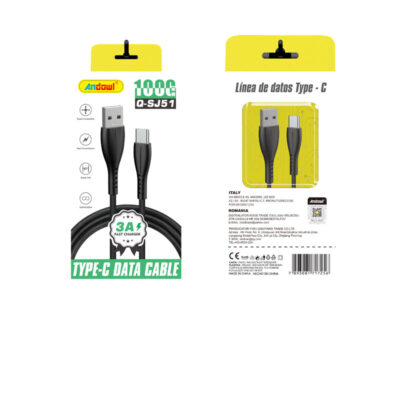 Andowl Καλώδιο δεδομένων USB σε Type-c 3A 1M Q-SJ51 - Data Cable