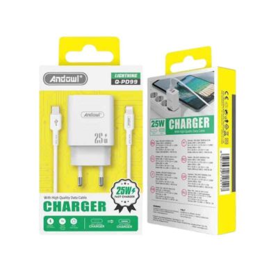 Andowl Φορτιστής με Θύρα USB-C και Καλώδιο USB-C και Lightning 25W Q-PD99- Charger