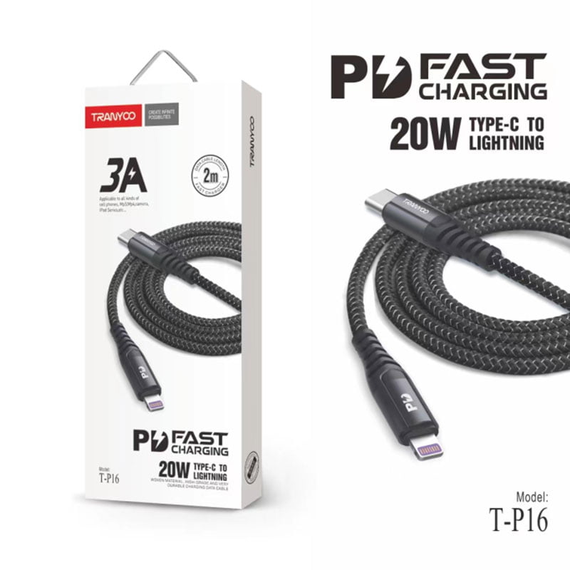 Tranyoo Καλώδιο δεδομένων Lightning-IOS 2m 3A 20W T-P16 - Fast charger lighting cable