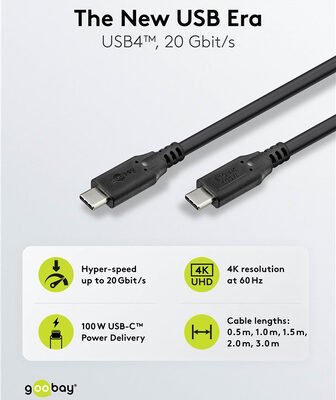 GOOBAY καλώδιο USB-C 74197, USB4, 100W, 20Gbps, 4K/60Hz, 2m, μαύρο
