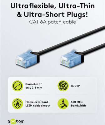 GOOBAY καλώδιο δικτύου 74231, CAT 6A U/UTP, slim, copper, 500MHz, 0.25m, μαύρο