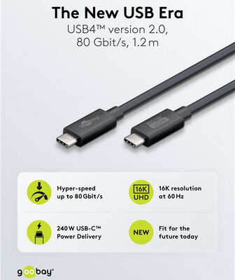 GOOBAY καλώδιο USB-C 74376, USB4, 240W, 80Gbps, 16K/60Hz, 1.2m, μαύρο