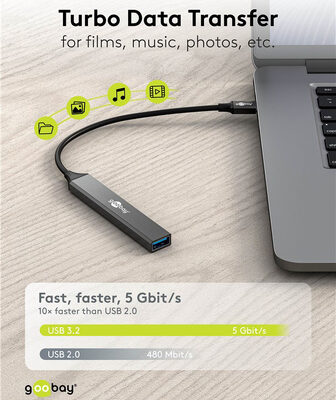 GOOBAY USB hub 74460, 5x θυρών, USB 3.2, 5Gbps, 100W, USB-C σύνδεση, γκρι
