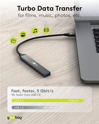 GOOBAY USB hub 74460, 5x θυρών, USB 3.2, 5Gbps, 100W, USB-C σύνδεση, γκρι