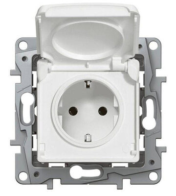 LEGRAND πρίζα 2Π+Τ με κάλυμμα 764532, λευκή