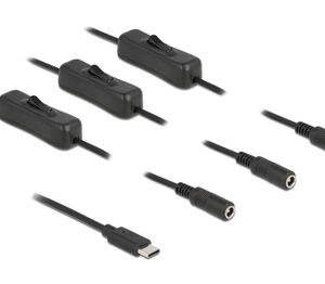 DELOCK καλώδιο USB Type-C σε 3x DC 5.5 x 2.1mm 86801, 1m, μαύρο