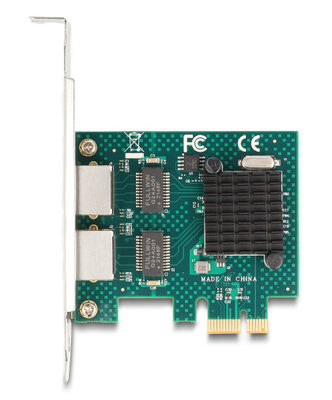 DELOCK κάρτα επέκτασης PCIe x1 σε 2x RJ45 Gigabit 88205, 1000Mbps