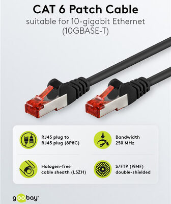 GOOBAY καλώδιο δικτύου 92459, CAT 6 S/FTP, copper, 250MHz, 0.15m, μαύρο