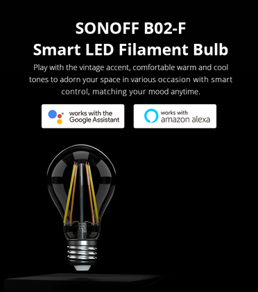 SONOFF Smart λάμπα LED Filament B02-F-A60, Wi-Fi, 7W, E27, 2200K-6500K