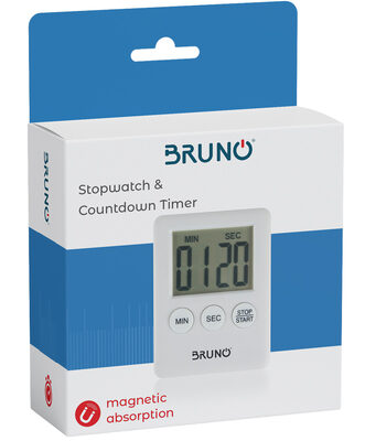 BRUNO χρονόμετρο & αντίστροφη μέτρηση BRN-0063, LCD, με μαγνήτη, λευκό