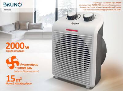 BRUNO 2 σε 1 αερόθερμο δωματίου BRN-0211, 2000W, με ανεμιστήρα, λευκό