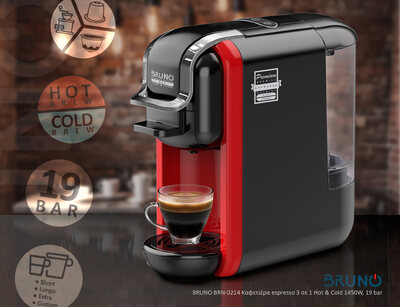 BRUNO BRN-0214 Καφετιέρα espresso 3 σε 1 Hot & Cold 1450W, 19 bar, μαύρη