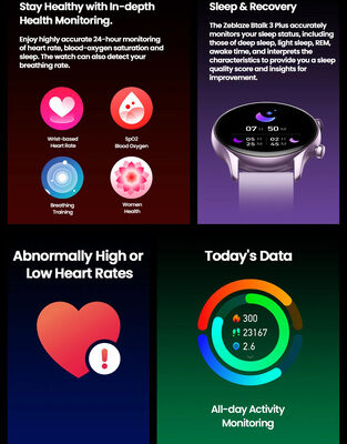 ZEBLAZE smartwatch Btalk 3 Plus, heart rate, 1.39" IPS, μαύρο