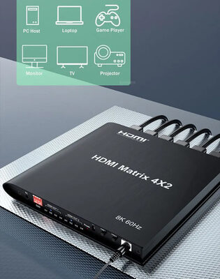 HDMI matrix switch CAB-H155 με τηλεχειριστήριο, 4 σε 2, 8K/60Hz, μαύρο