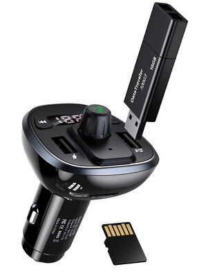 USAMS FM transmitter με οθόνη US-CC115, 2x USB, SD card, 3.4A, μαύρο