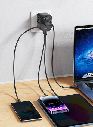 USAMS φορτιστής/αντάπτορας πρίζας US-CC179, USB-C & 2x USB, universal, 20W, μαύρος