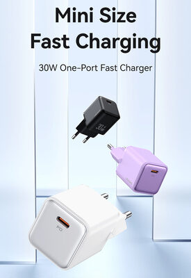 USAMS φορτιστής τοίχου US-CC186, USB-C θύρα εξόδου, 30W PD, μαύρος
