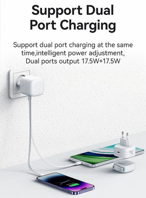 USAMS φορτιστής τοίχου US-CC202 με καλώδιο USB-C, USB-C, 35W GaN, λευκός