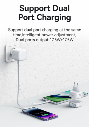 USAMS φορτιστής τοίχου US-CC209 καλώδιο Lightning, USB-C 35W GaN, μαύρος