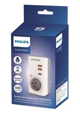 PHILIPS αντάπτορας ρεύματος CHP8010W/10, 1 θέση, USB-C/USB, 380J, λευκός
