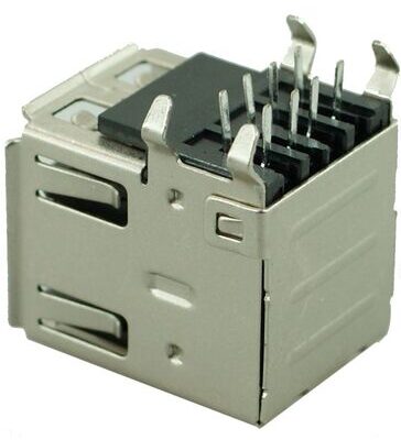 USB 2.0 Connector Double, up, Silver/Black